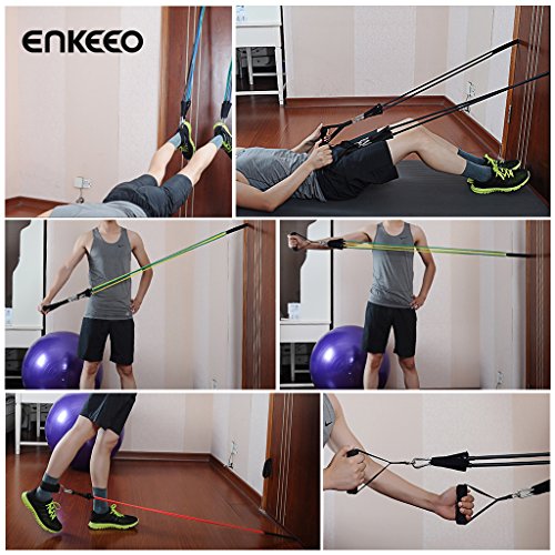 Enkeeo Resistance Exercise Brand Sets, 5 Übungsbänder , Bewegliche GYM Qualität Resistance Tubes mit 2 Ankle Straps, 2 Handheld Computer, 1 Tür Anker und 1 Tragetasche , Personal Hause und im Büro - 7