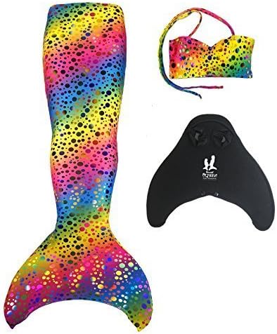Uramermaid Olympic Mermaid Tail For Swimming. Includes the Olympic Mermaid Monofin and Matching Bikini Top (8-9, rainbow)