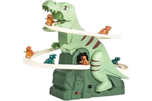 POUWAY Dinosaur Slide Toy Set, Funny Dino Escalator Toy Dinosaur Automatic Stair-Climbing Race Track Set Lovely Dino Slide Toy with Lights and Music for Children Birthday Gift