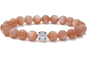 MetJakt Naturelles 8mm Pierres Bracelet précieuses de avec Cristal Bangle en perles avec pendentif en Argent Sterling 925 Pendentif Double Bonheur