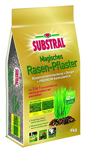 Substral Magisches Rasen-Pflaster - Rasenreparatur - Mischung aus Rasensamen, Premium Keimsubstrat und Dünger - 9 kg für bis zu 40 m²