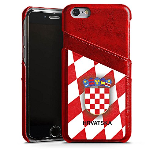 Apple iPhone 6s Lederhülle Leder Case mit Schlitz für Kreditkarte Brieftaschen Cover Kroatien EM Trikot Fußball Europameisterschaft