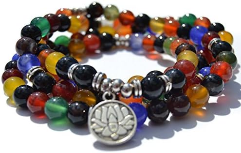 World Crmy Natural Stones of ágatas Style Necklace Bracelet Buddhist Mala, Perfect for Lovers of Yoga, Reiki, Meditation, Chakra