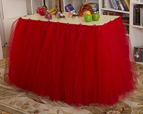 XUAN 80cm* 91.5 cm Table Skirts Tulle Snowflake Wonderland Tutu Table Cloth for Girl Party Table Covers , red