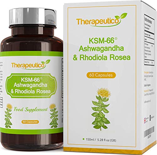 KSM66® Ashwagandha & Rhodiola Rosea Blend | Adaptogen Complex | No Preservatives | 60 Veg Caps | Adaptogen | Made in UK | Vegan | Ayurvedic
