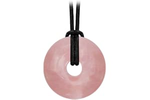 Kaltner Präsente Idée Cadeau - Collier en Cuir pour Hommes et Femmes avec Pendentif en pierres précieuses en forme de donut en quartz rose (Ø 30 mm)