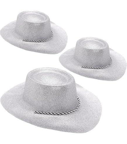 Lot De 3 Chapeaux De Cowboy à Paillettes 34 Cm - Accessoires Festivals, EVJF Et Déguisements - 10 Couleurs