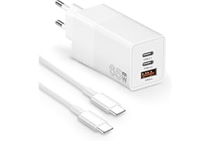 ATTNINE Cargador USB C de 65 W, Cargador rápido de GAN, Adaptador de Corriente de 3 Puertos para MacBook Pro, MacBook Air, Google Pixelbook, ThinkPad, DELL XPS, iPad Pro, iPhone 15/Pro