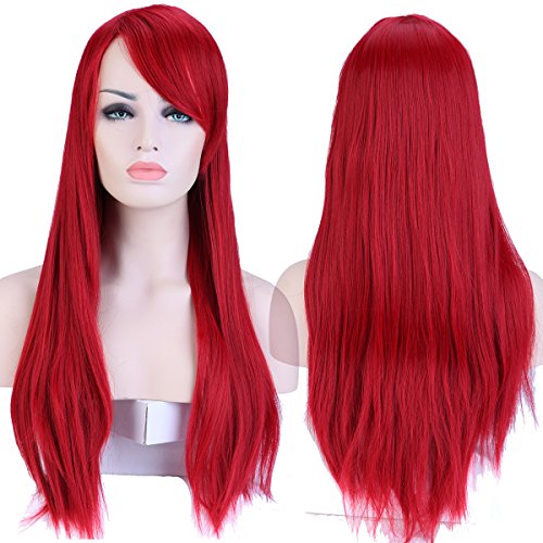 S-noilite® Fashion Long Hair Full Wigs for Cosplay Halloween Christmas Parties Daily Wig (23"-Straight, Dark Red)