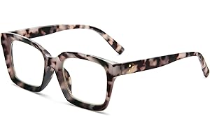 MMOWW Oversized Reading Glasses for Women - Anti Blue Light Glasses with Square Frame (Brown Grey Tortoiseshell, 2.0)