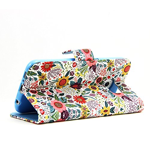 Galaxy S7 Hülle, Samsung Galaxy S7 Tasche Schutz Case Cover Schutzhülle, SainCat PU Leder Brieftasche Hülle Schutzhülle Ledertasche im BookStyle Ultra Slim Stand Lederhülle Hülle Etui with Karte Halterung Leder Wallet Klapphülle Flip Book Case TPU Cover Bumper Tasche mit Kartenfach Magnetverschluss Standfunktion für Samsung Galaxy S7 (Karikatur Muster:Chrysantheme) - 4