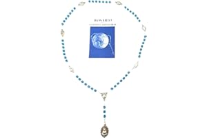 OVUNQUE PROTEGGIMI Rosenkranz Maria Schmerzhafte Madonna aus halbem hellblauem Kristall plus Booklet, 6 mm. Rosenkranz der 7 Schmerzen Mariens.