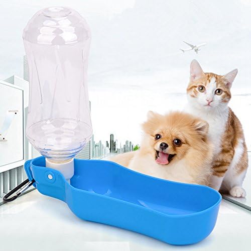 TeaQ Dog Water Bottle Travel Large Capacity 500ml Portable Design with Hook and Package for Dog Cat Rabbit (Blue)