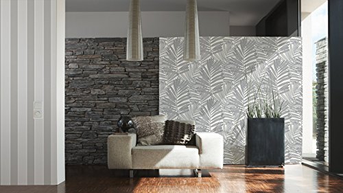 Livingwalls Vliestapete METROPOLIS by Michalsky Living, Mustertapete Palm Springs, floral, grau, weiß, 939382 - 3