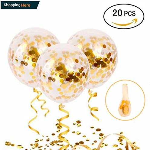 ShoppingHere 20PCS 12 Inches Party Balloons With Golden Paper Confetti Dots For Party Decorations Wedding Decorations And Proposal (Gold)