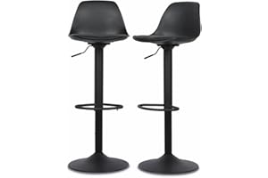 Alice's Home sweeek - Juego de 2 taburetes de Bar Regulables - Noah - Polipiel negra - Altura Regulable, reposapiés