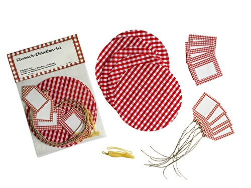 Spar-Set Einmach-Etiketten-Set mit Glasdeckchen und Anhängern, Haushaltsetiketten, Rot (je 5 x) - 2