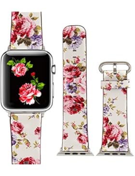 X-cool für Apple Watch Lederarmband 38mm Weiß Rot Blume für iwatch Apple Watch Series 3 Series 2 Series 1