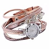 Uhren Damen Geflochten Armbanduhren Chenang Günstige Uhren Diamantbesetzte Wicklung um die Wasserdicht Casual Analoge Quarz Uhr Luxus Armband Coole Uhren Lederarmband (Roségold)