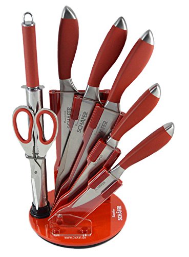8tlg. Hochwertiges Messerset Edelstahl Küchenmesser Messer mit Acrylständer Rot