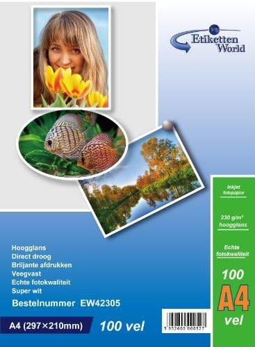 EtikettenWorldPhoto Paper A4 230 g/m² High-Gloss Waterproof 100 Sheets