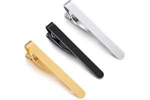 MEISO 3 Pièces Pince à Cravate Homme, Pince à Cravate Cuivre, Pince à Cravate Slim, Epingle a Cravate Homme, Pinces à Cravate Classiques, pour D'affaires, Mariage, Vie Quotidienne (Or, Argent, Noir)
