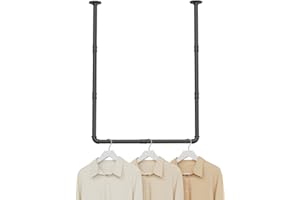 YheenLf Colgador Industrial de Pared, Dos Opciones de Montaje, Barra Perchero Pared 180 cm, Montaje en Techo 69x90 cm, Fácil de Instalar, juego de 1, Negro