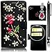 Produktbild Flip Wallet Luxus Leder Diamant Samsung Galaxy S6 Edge G9250 Strass Schutz Hülle, Sunroyal Bling 3D Rhinestone Handy Tasche Etui Schale Compact für S6 Edge Hülle Hybrid PC Hart Haut Rückseite Zurück + 1x Universal Schleife Kristall Bling Anhänger Strass Diamant Anti Staub Schutz Stecker Stöpsel + 1x Stift Stylus Touch Pen, Romantiker Love Series Schön 3D Rot Rose Blume Grün Blatt Schwarz Bottom Malerei