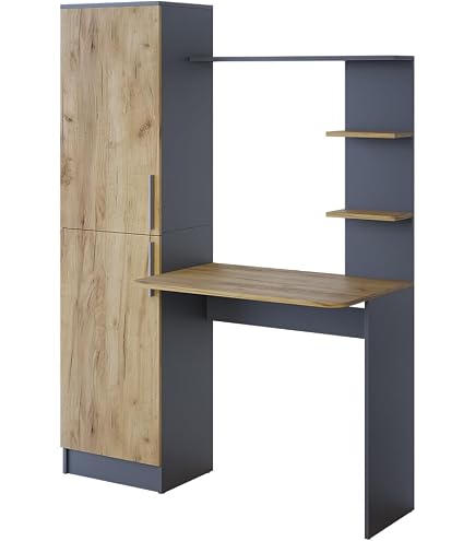 Bureau Bibliothèque Pliable RAY - Plateau 103,5 Cm, Bois Hêtre & Noir, Gain De Place (IDMarket)