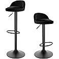 Lestarain Bar Stools Set of 2 Adjustable & Swivel Breakfast Kitchen Counter Pub Bar Stools Black Soft Velvet Barstools Chairs Dining Stools with Backs & Footrest