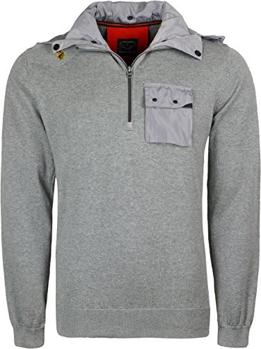 Luke Magin Knitted Top Marl Grey Long Sleeves And Hood V Neck (Large, Marl Grey)