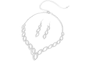 KONFEN Conjunto de Joyas de Boda, Juegos de Joyas Mujer, Strass Conjunto Pendientes y Collar, Novia Set Joyeria Colgante Regalo para Boda Novia Mujeres Niñas (Plata/Azul/Pavo Real de Colores/Verde)