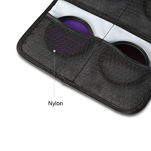 Beschoi - Funda de Nylon Acolchada para Filtros de Cámara Canon Nikon Sony Pentax etc con 6 Ranuras, Bolsa para 6 Filtros Fotografías Lentes Objetivos (Color:Gris ; Talla Grande)