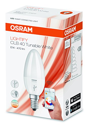 OSRAM LIGHTIFY Classic B LED-Glühlampe Kerzenform Tunable White, 6 Watt, E14, matt, / dimmbar / warmweiß bis tageslicht 2700K – 6500K / Kompatibel mit Alexa - 4