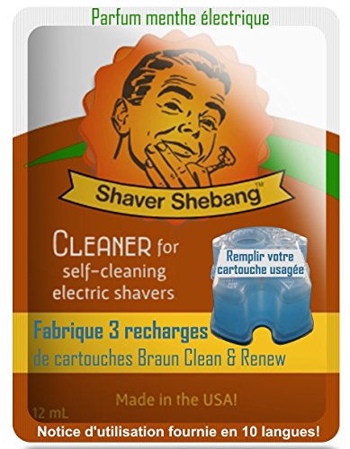 3 Refills for Braun Cartridges - Electric Mint - 1 Shaver Shebang™ cleaner solution replacements for Clean & Renew