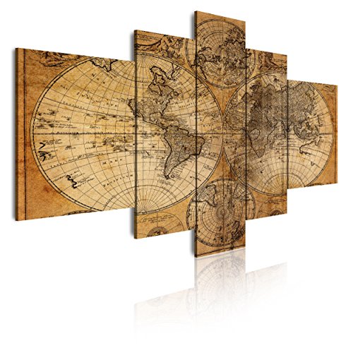 DEKOARTE 67-Cuadro Moderno en Lienzo 5 Piezas mapamundi Antiguo, 180x3x85cm, Multicolor, (180x850cm)