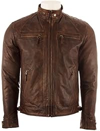 Chaqueta de motorista de cuero auténtico 100% muy suave de hombres con hombreras en forma de cuadrícula de MDK