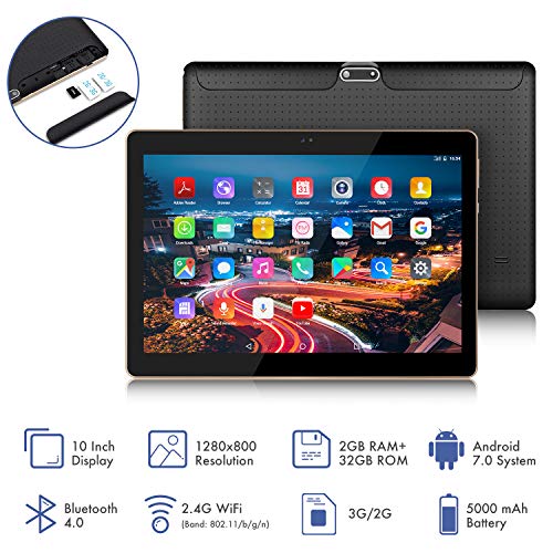 Tablet 10 Pulgadas BEISTA-(2GB RAM,16GB ROM,WiFi,Quad-Core,Android 7.0,HD IPS 800x1280,Doble Cámara,Doble Sim,GPS) (Black)
