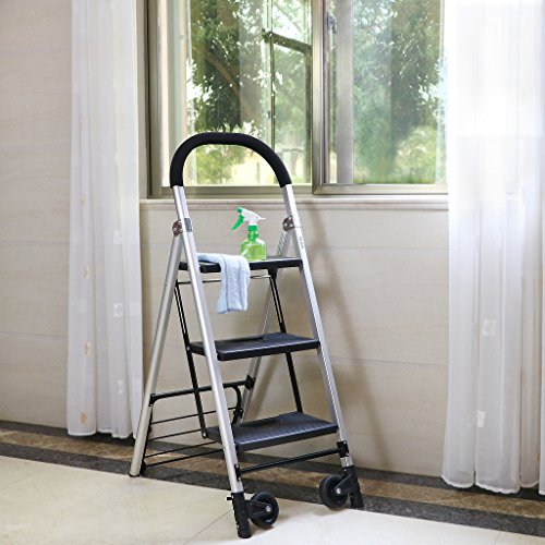 Finether 2-in-1 Klapptrittleiter & Sackkarre | Alu Leiter Klappleiter Trittleiter Klapptritt Stufenleiter Stehleiter Haushaltsleiter klappbar 3 Stufen bis 180 kg belastbar | Transportkarre Handkarre Paketroller Kistenkarre mit 2 Rädern faltbar bis 60 kg belastbar - 6