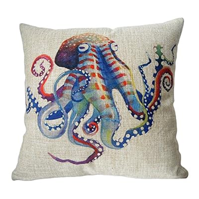 Elviros Coton Lin Blend Décoratif Housse de Coussin 45x45 cm [ 18x18'' ] - Pieuvre