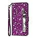 Produktbild Artfeel Reißverschluss Brieftasche Hülle für Huawei Mate 20 Lite, Bling Glitzer Leder Handyhülle mit Kartenhalter,Flip Magnetverschluss Stand Schutzhülle mit Tasche und Handschlaufe-Lila