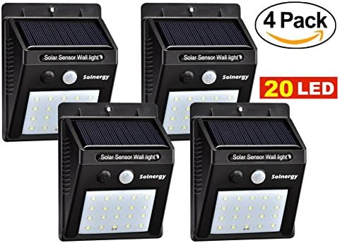 [Solnergy] 20 LED Bright Solar Sensor Light, Outdoor Motion Lighting, Big Power Button, Security Motion Sensor Lamp Light, Auto On/Off, Patio, Yard, Garden, Driveway, Stairs, Pool Area (4 in pack)