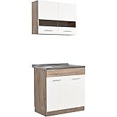 homestyle4u 2323 kitchenette kitchenette oak wood white fitted kitchen single kitchen cabinets 80 cm