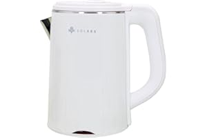 SOLARA Bouilloire électrique Premium Xtra Large, Bouilloire à thé à double paroi en acier inoxydable 100% sans BPA avec protection contre la surchauffe, sans fil Blanche