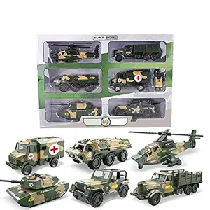 Thboxes 6Pcs Kids Boys Simulate Pull Back Military Series Tanks Aircraft Cars Toys Set