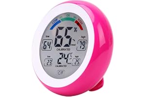 Meichoon Termometr wewnętrzny, higrometr, bezprzewodowy elektroniczny miernik wilgotności, okrągły ekran dotykowy, domowy cyfrowy wyświetlacz LCD, tester stacji pogodowej, UD02, czerwony