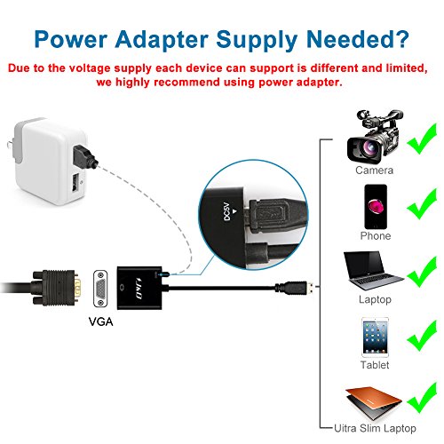 Mini HDMI auf VGA, J&D Goldbeschichteter Mini HDMI auf VGA Konverter – Schwarz - 3