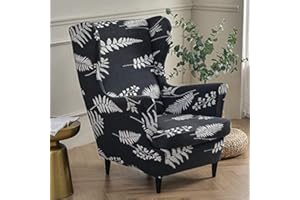 Highdi Funda de Sillón de Orejas Elástica para Strandmon, Funda de Sofá Relax 2 Piezas con Funda de Cojín, Fundas Protector de Butaca para Dormitorio, Recepción, Club (Helecho Negro)