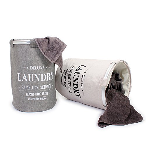 Wäschekörbe, Wäschesammler, Wäschebehälter DeLuxe Trendy, rund, Gewebelook, zur Sammlung von Wäsche. Durchmesser ca. 40 cm. Mit Aluminiumrand und Verschlussvlies. Maße ca. 40 x 40 x 57 cm (L x B x H) (Grau) - 4
