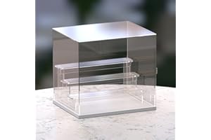 Nynelly 4-Tier Clear Acrylic Display Case Display Box Display Stand with Door,Countertop Display Case for Collectible Mini Action Figure,Dustproof Storage Organizer(White Base,Clear Step)